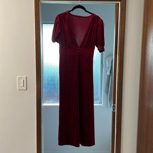 Red velvet midi length dress